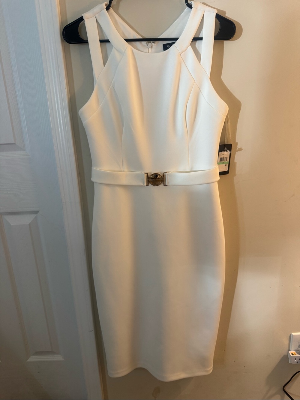 Guess White Sleeveless Midi Sheath Dress with Belt